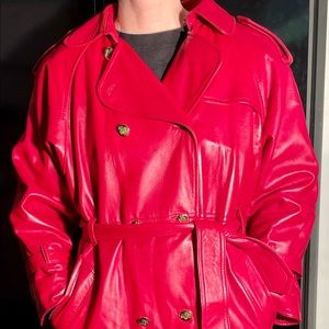 Red women’s leather Trenchcoat